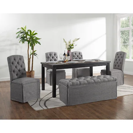 6 Piece Table and Upholstered Chair Set with Bench